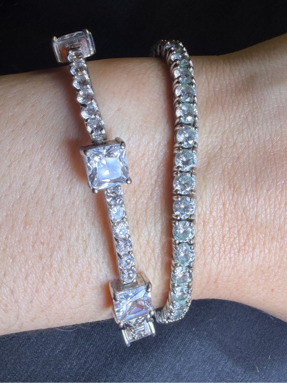 Silver-Tone Clear Crystal Tennis Bracelet Set